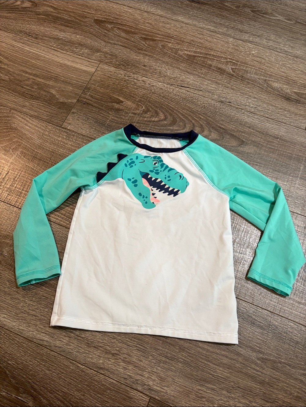 Cat & Jack Long Sleeve Dino Rash Guard - White & Aqua